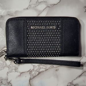 Michael Kors Black Studded Zip Up Wallet